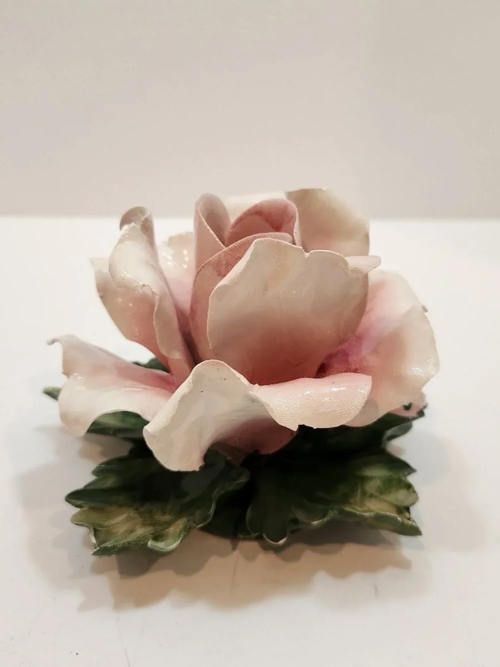 Vintage Pair of Capodimonte Porcelain Rose Candle Holders Italy